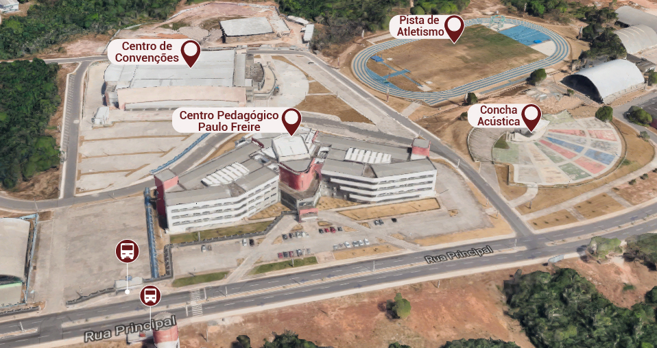 Centro Pedagógico Paulo Freire, Centro de Convenções, Pista de Atletismo,
Concha Acústica e pontos de ônibus.